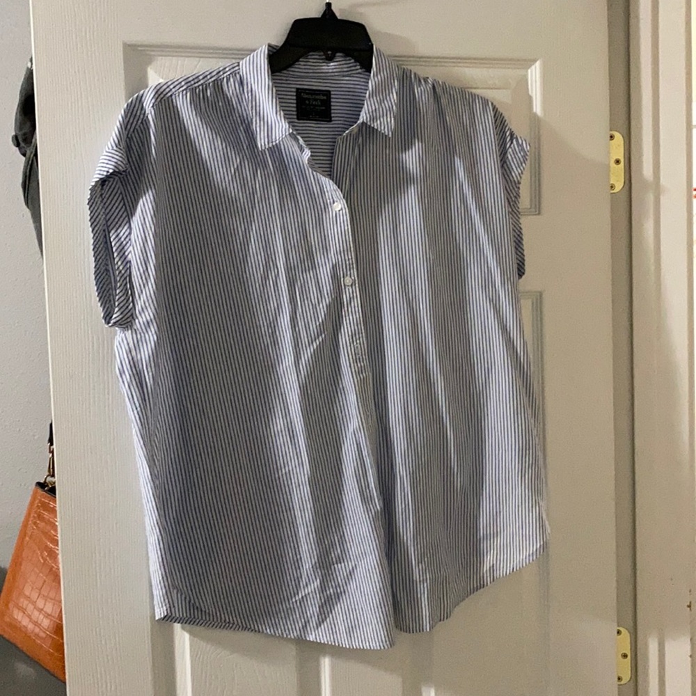 Short sleeve button up striped top